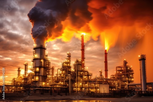 The industrial landscape of an oil refinery plant in the petrochemical industry. Generative AI