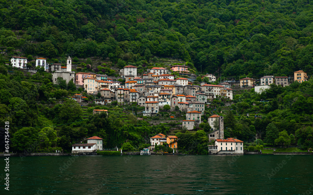 Famous and beautiful small towns on Lake Como in Italy. Beautiful small towns with old streets, villas, beautiful gardens and nice restaurants. Lombardy region