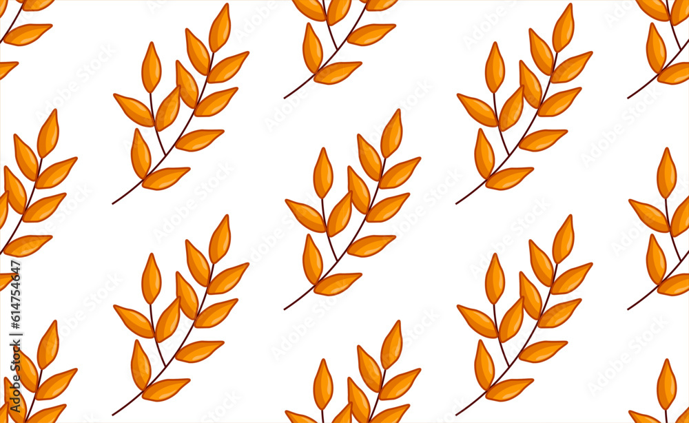 Seamless forest pattern with autumn leaves on white background in flat style. Fall background. Vector wallpaper.