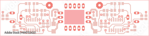 Electric background. Vector pcb pattern. 
Printed circuit board of an electronic 
device with electrical
conductors, microcontroller and contact pads placed on it.  Engineering drawing. 
