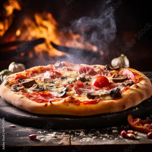 Close up view of hot pizza. AI generative and food concept