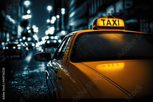 Billede på lærred Taxi at night. AI Generated
