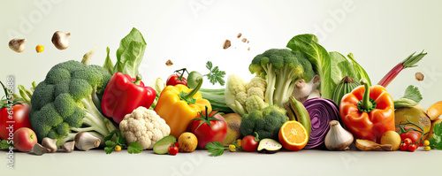 A banner of healthy vegetables on a white background with a place for your text. generative ai