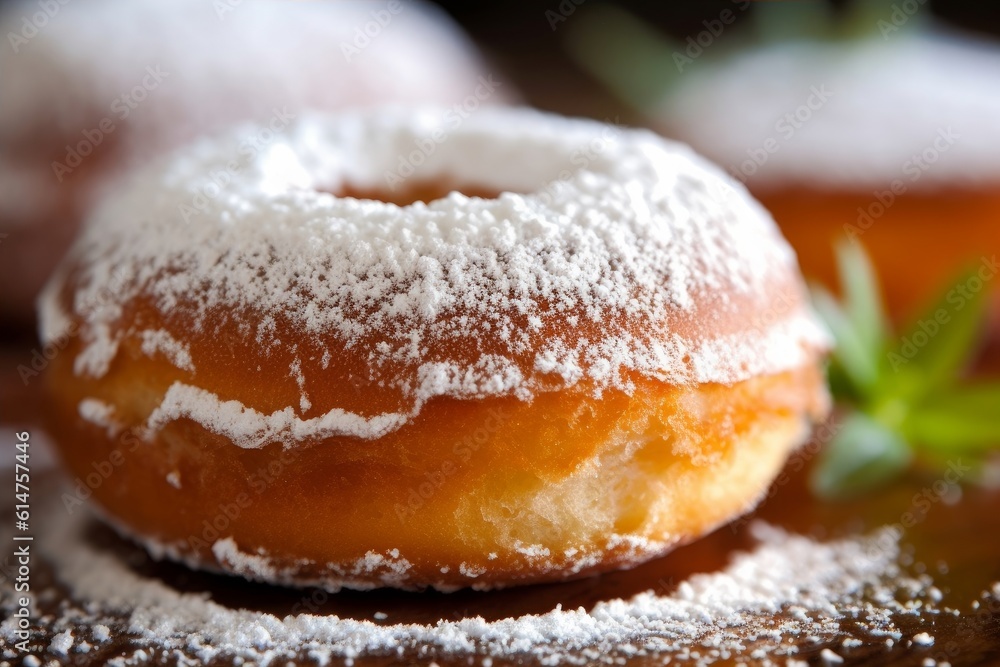 Bomboloni with powdered sugar on top and a delicious filling Bomboloni with powdered sugar on top and a delicious filling