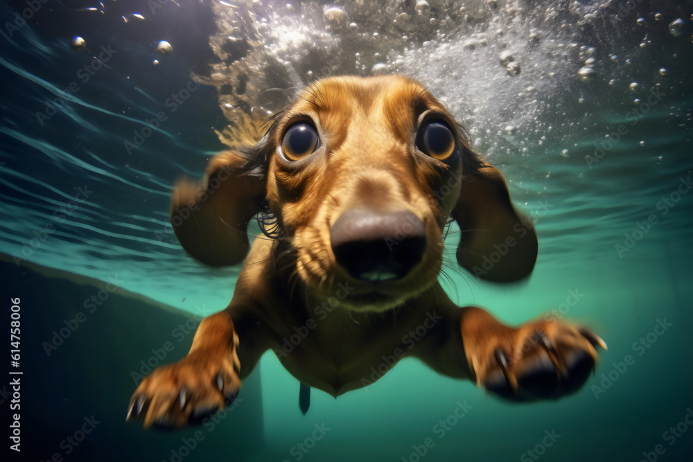 dachshund diving underwater, made with generative ai
