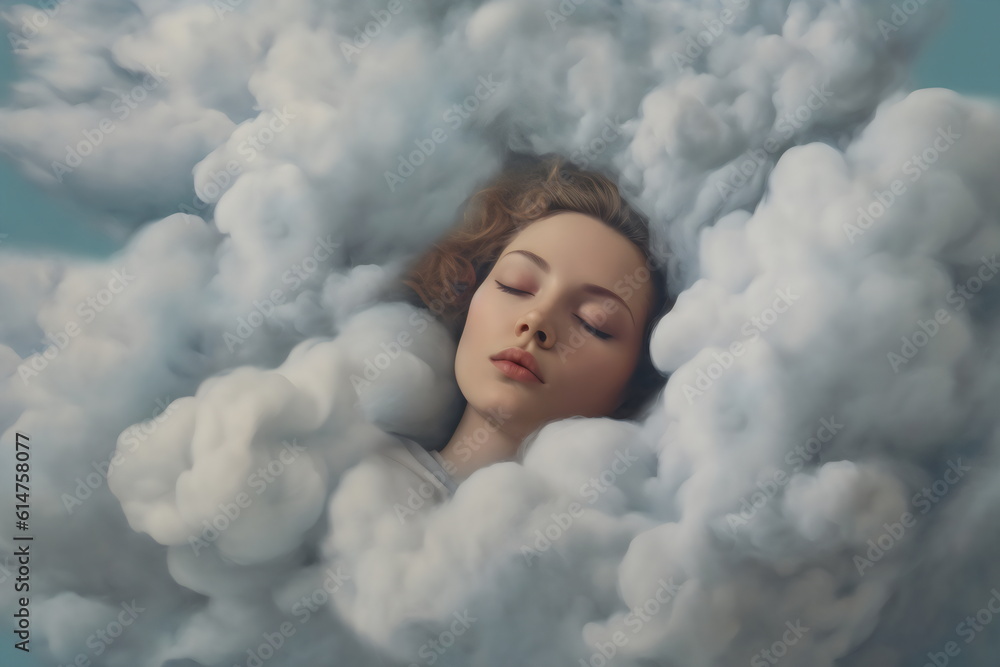 blonde woman asleep on a cloud, made with generative ai blonde woman asleep on a cloud, made with generative ai