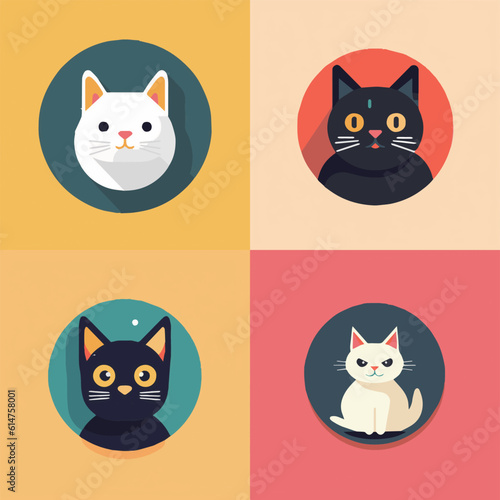animal, art, background, black, cartoon, cat, character, collection, cute, design, domestic, drawing, emoticons, face, flat, fun, funny, graphic, happy, head, icon, illustration, isolated, kitten, kit
