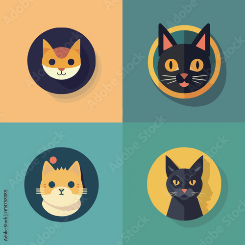 animal, art, background, black, cartoon, cat, character, collection, cute, design, domestic, drawing, emoticons, face, flat, fun, funny, graphic, happy, head, icon, illustration, isolated, kitten, kit