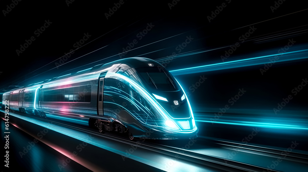 The modern train rushes at speed, generative AI.