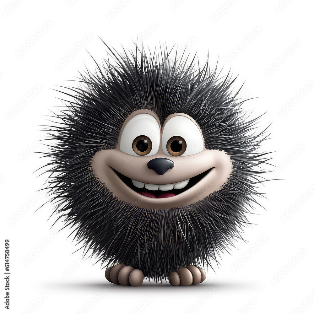 Cartoon porcupine mascot smiley face on white background