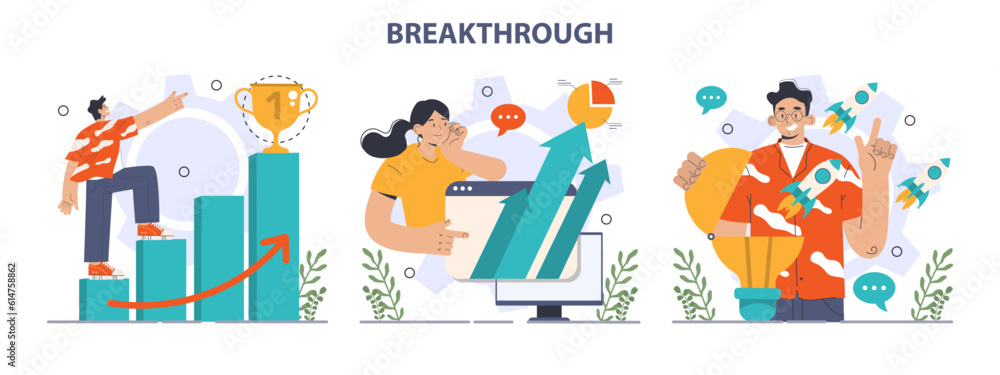 Breakthrough concept set. Courage and motivation to move forward Breakthrough concept set. Courage and motivation to move forward