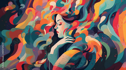 abstract colorful background of a woman surrounded by waves  photo