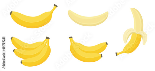 Cartoon bananas. Peel banana, isolated on white background, banana icon vector illustration set 