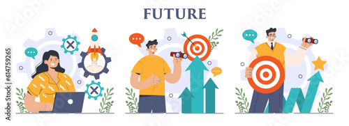 Future concept set. Character searching for future opportunities,