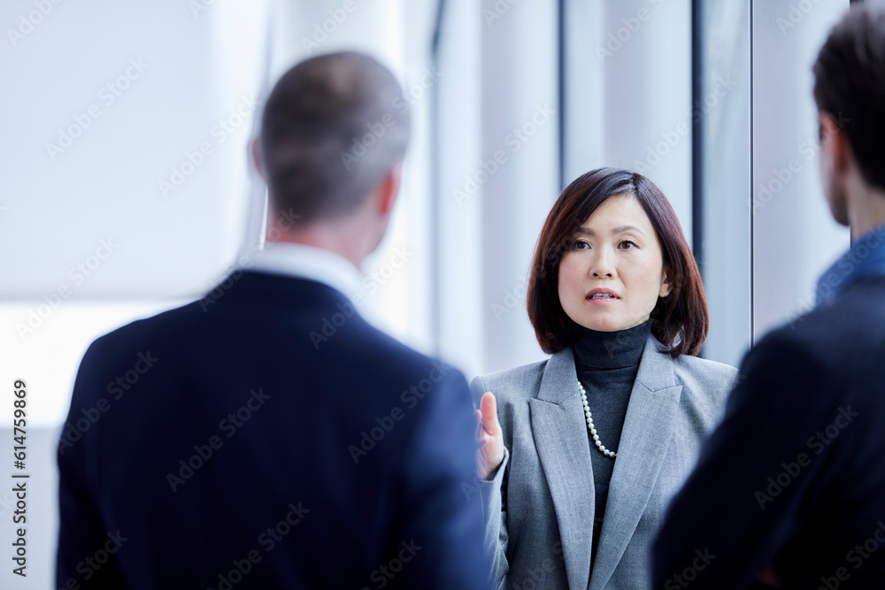 Businesswoman talking to colleagues