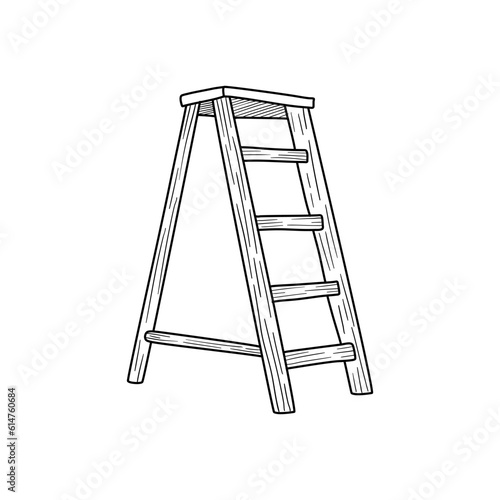 Step ladder doodle icon. Staircase for house repair
