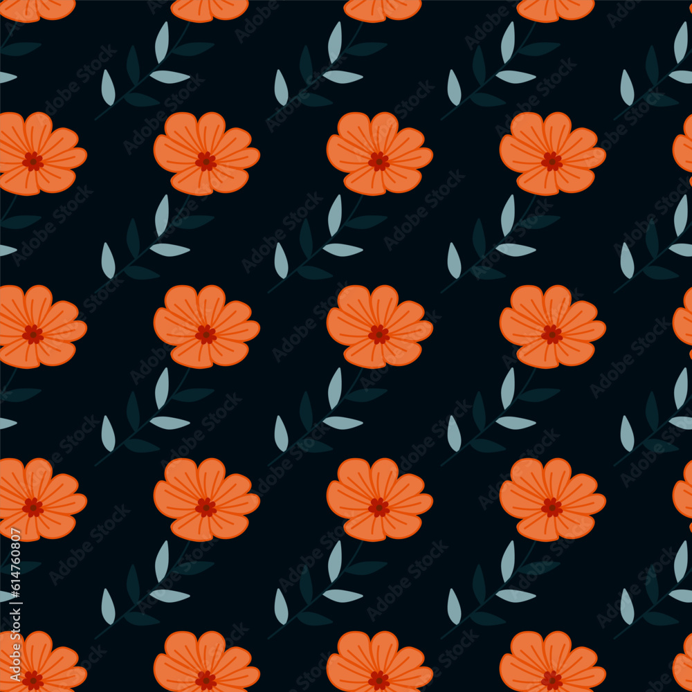 Obraz premium Simple stylized flower seamless pattern. Decorative naive botanical backdrop.