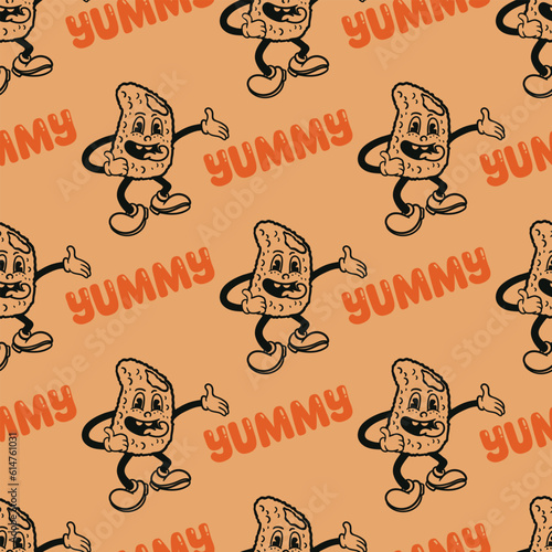 chicken nuggets cartoon character seamless pattern