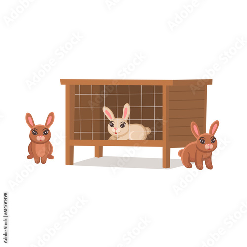 Сage with rabbits. Cartoon rabbits for kids. Farm animals.Vector illustration