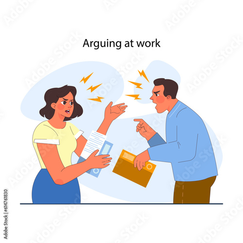 Conflict between coworkers. Tensed argument of two employees