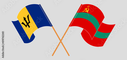 Crossed and waving flags of Barbados and Transnistria