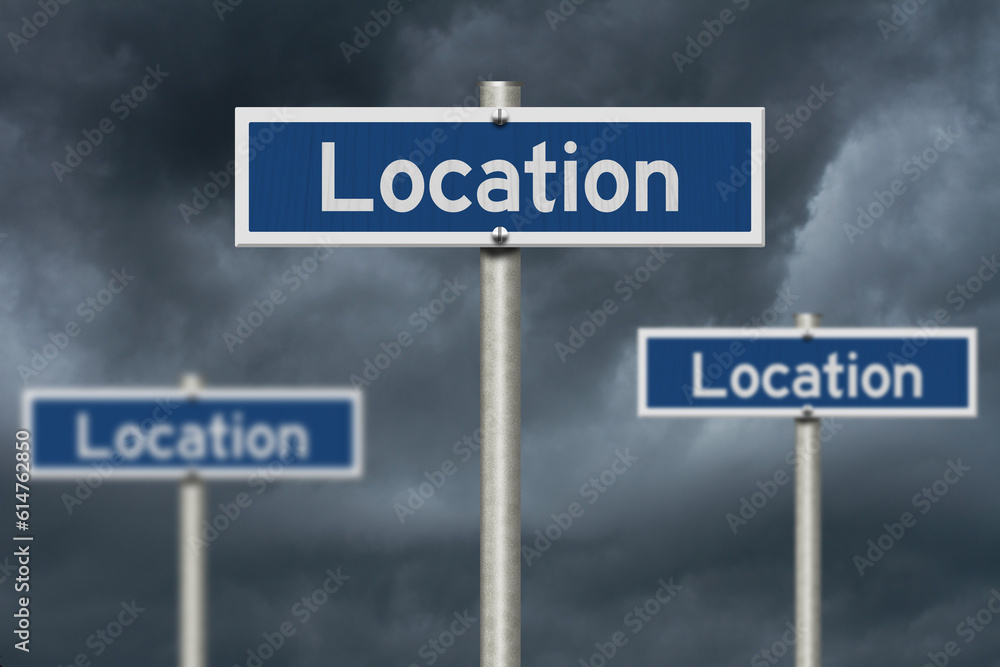 Location on blue street signs for real estate Location on blue street signs for real estate