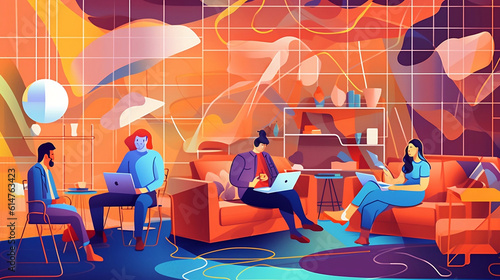 abstract illustration of people coworking in a modern office space