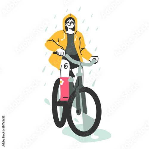 Female character under the rain. Rainy and cloudy weather in summer