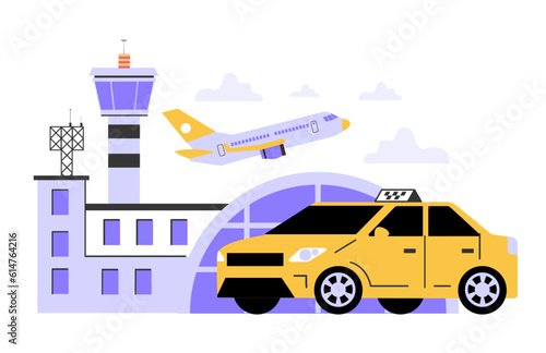 Taxi service. Online taxi order in mobile application. Yellow taxi car.
