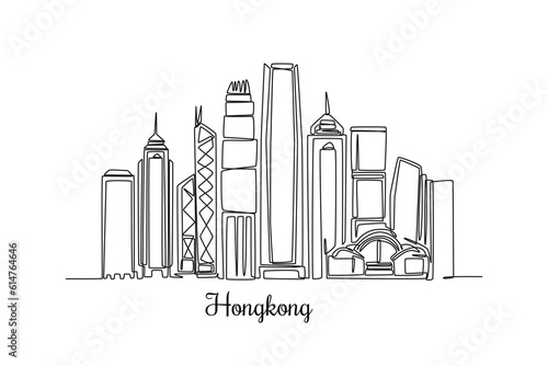 Single one line drawing Hongkong skyline. City concept. Continuous line draw design graphic vector illustration.