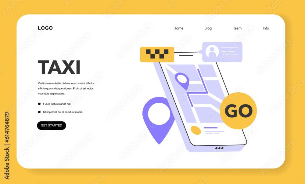 Taxi service web banner or landing page. Online taxi order in mobile Taxi service web banner or landing page. Online taxi order in mobile