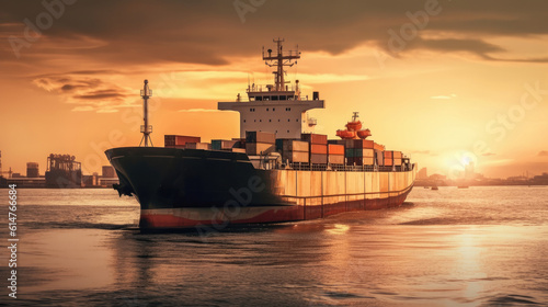 Cargo transportation ship by sea. Generative AI