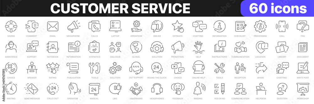 Customer service line icons collection. Support, contact us, message icons. UI icon set. Thin outline icons pack. Vector illustration EPS10 Customer service line icons collection. Support, contact us, message icons. UI icon set. Thin outline icons pack. Vector illustration EPS10