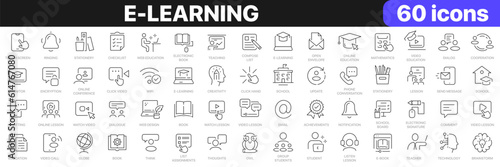 E-learning line icons collection. Education, school, knowledge, online education icons. UI icon set. Thin outline icons pack. Vector illustration EPS10