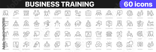 Business training line icons collection. Workshop, lecture, education icons. UI icon set. Thin outline icons pack. Vector illustration EPS10