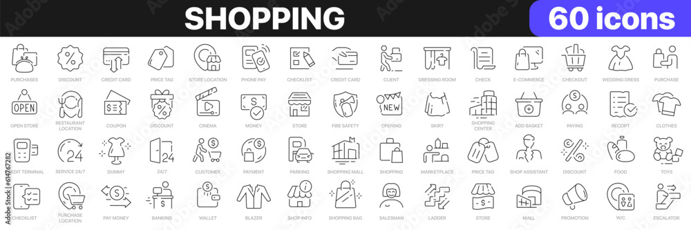Shopping line icons collection. Shopping, store, purchase, marketing, delivery icons. UI icon set. Thin outline icons pack. Vector illustration EPS10