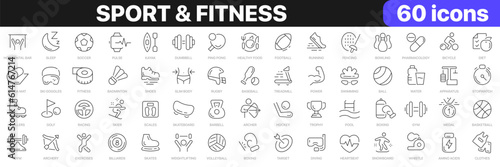 Sport and fitness line icons collection. GYM, diet, sport icons. UI icon set. Thin outline icons pack. Vector illustration EPS10