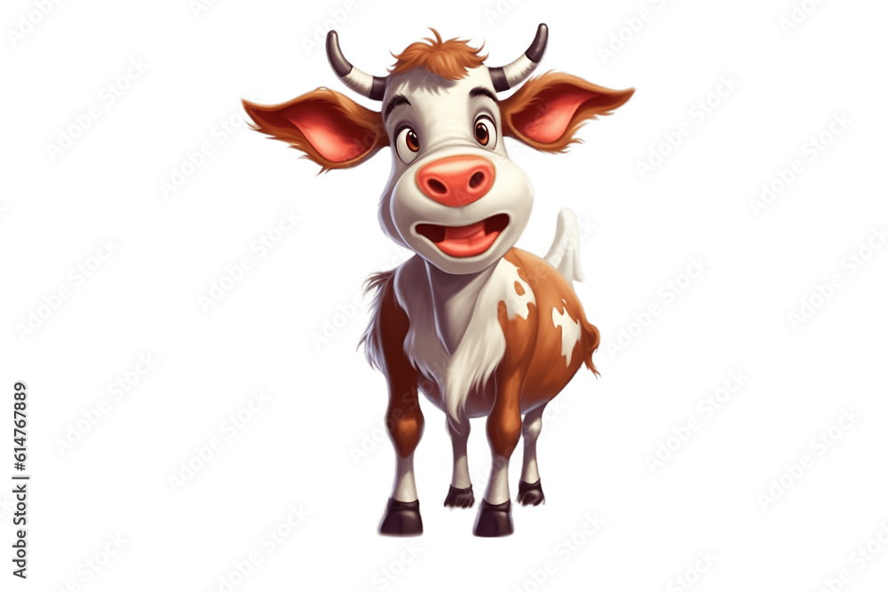 Playful Cartoon Cow Character on Transparent Background. AI