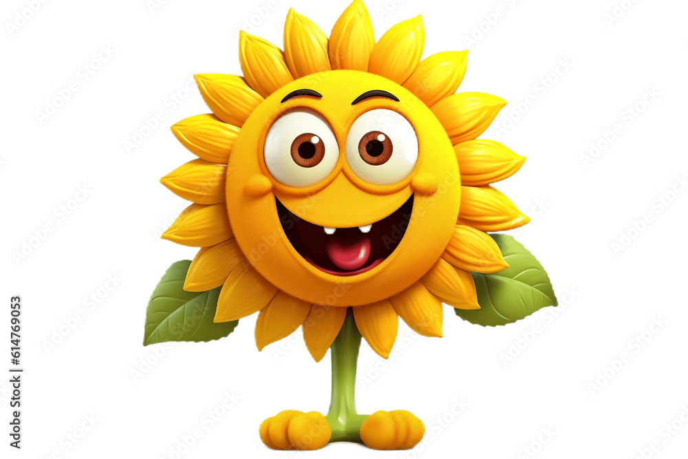 Cheerful Cartoon Sunflower Character on Transparent Background. AI