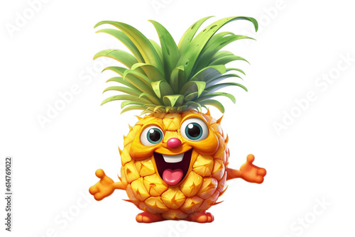 Cheerful Cartoon Pineapple Character on Transparent Background. AI