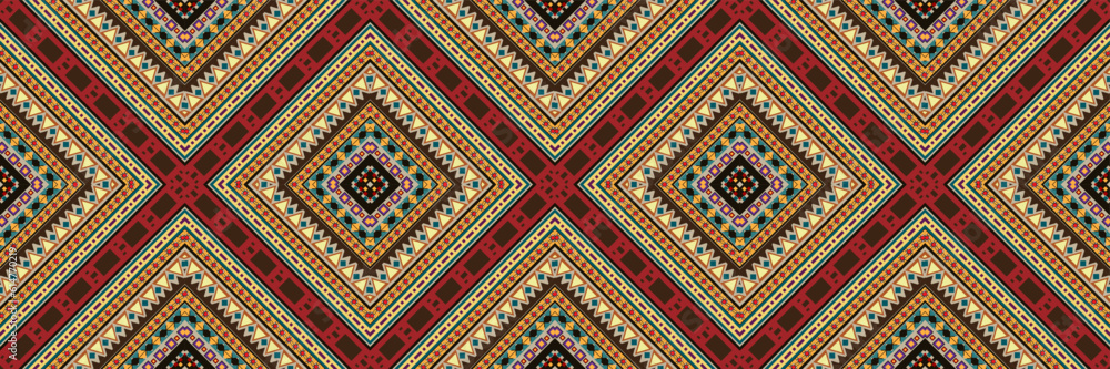 Seamless Kasuri pattern in triba,Gyp sy.Figure tribal embroidery.Indian,l.Aztec style abstract vector illustration.Ethnic stripe seamless pattern.textured ornament illustration,clothing and other. Seamless Kasuri pattern in triba,Gyp sy.Figure tribal embroidery.Indian,l.Aztec style abstract vector illustration.Ethnic stripe seamless pattern.textured ornament illustration,clothing and other.