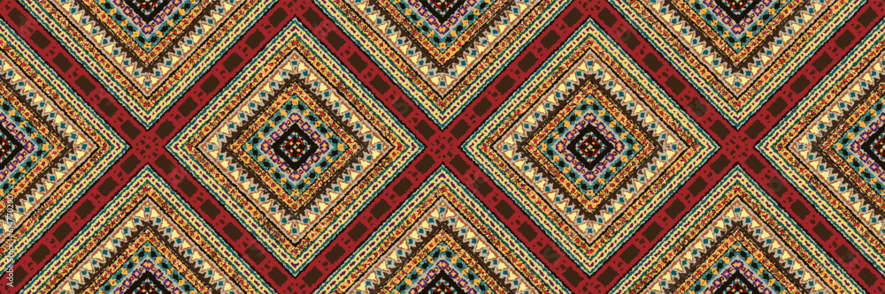 Seamless Kasuri pattern in triba,Gyp sy.Figure tribal embroidery.Indian,l.Aztec style abstract vector illustration.Ethnic stripe seamless pattern.textured ornament illustration,clothing and other. Seamless Kasuri pattern in triba,Gyp sy.Figure tribal embroidery.Indian,l.Aztec style abstract vector illustration.Ethnic stripe seamless pattern.textured ornament illustration,clothing and other.