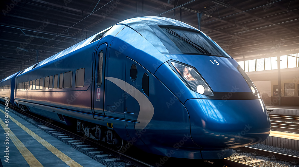 Naklejka premium Modern train at the station, generative AI.