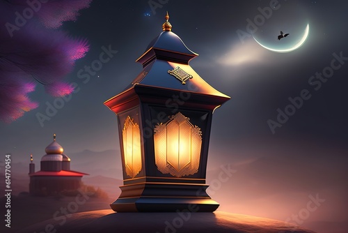 Islamic Ramadan greeting background with Arabic Lantern © oxfordbd