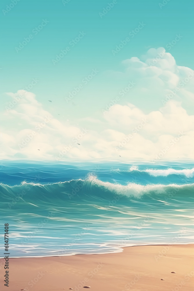 a minimalist mobile wallpaper showcasing a serene seascape with soft waves and a distant shoreline. AI generative