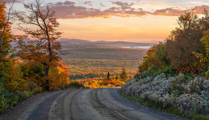 Sunset autumn colors at Quill Hill - Rangeley Lakes overlook in western Maine