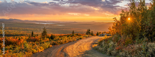 Sunset autumn colors at Quill Hill - Rangeley Lakes overlook in western Maine