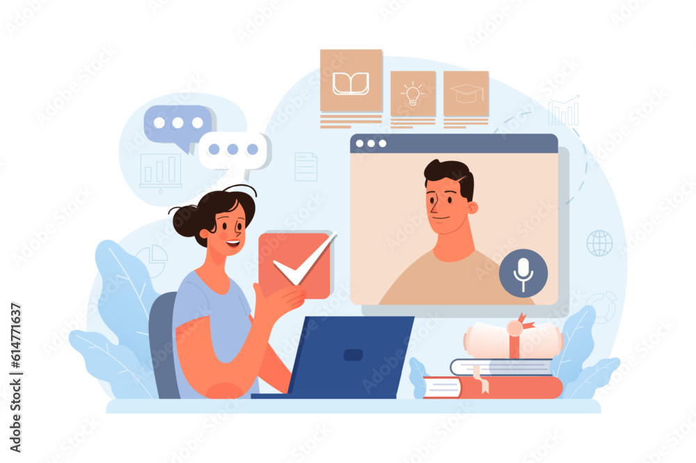 Online education. Character study remotely using internet, online Online education. Character study remotely using internet, online