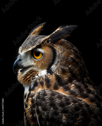 Great horned owl profile portrait - Generative AI
