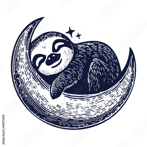 cute sleeping sloth on the moon sketch